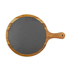 Large Flair Round Acacia Wood/ Slate Serving Board with Hand