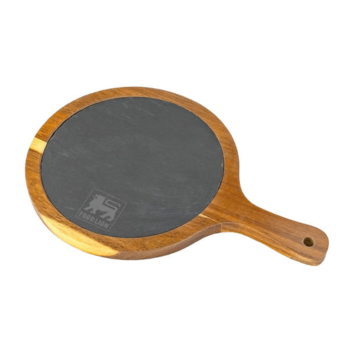 Small Flair Round Acacia Wood/ Slate Serving Board with Hand