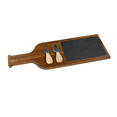 Flair Acacia Wood/Slate Serving Bottle Board with Two Tools