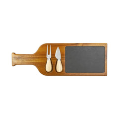Flair Acacia Wood/Slate Serving Bottle Board with Two Tools
