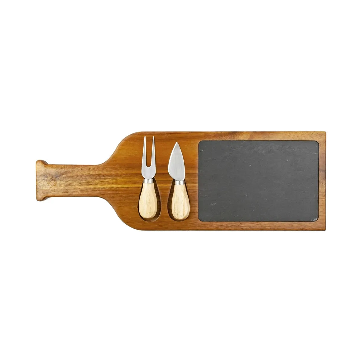 Flair Acacia Wood/Slate Serving Bottle Board with Two Tools
