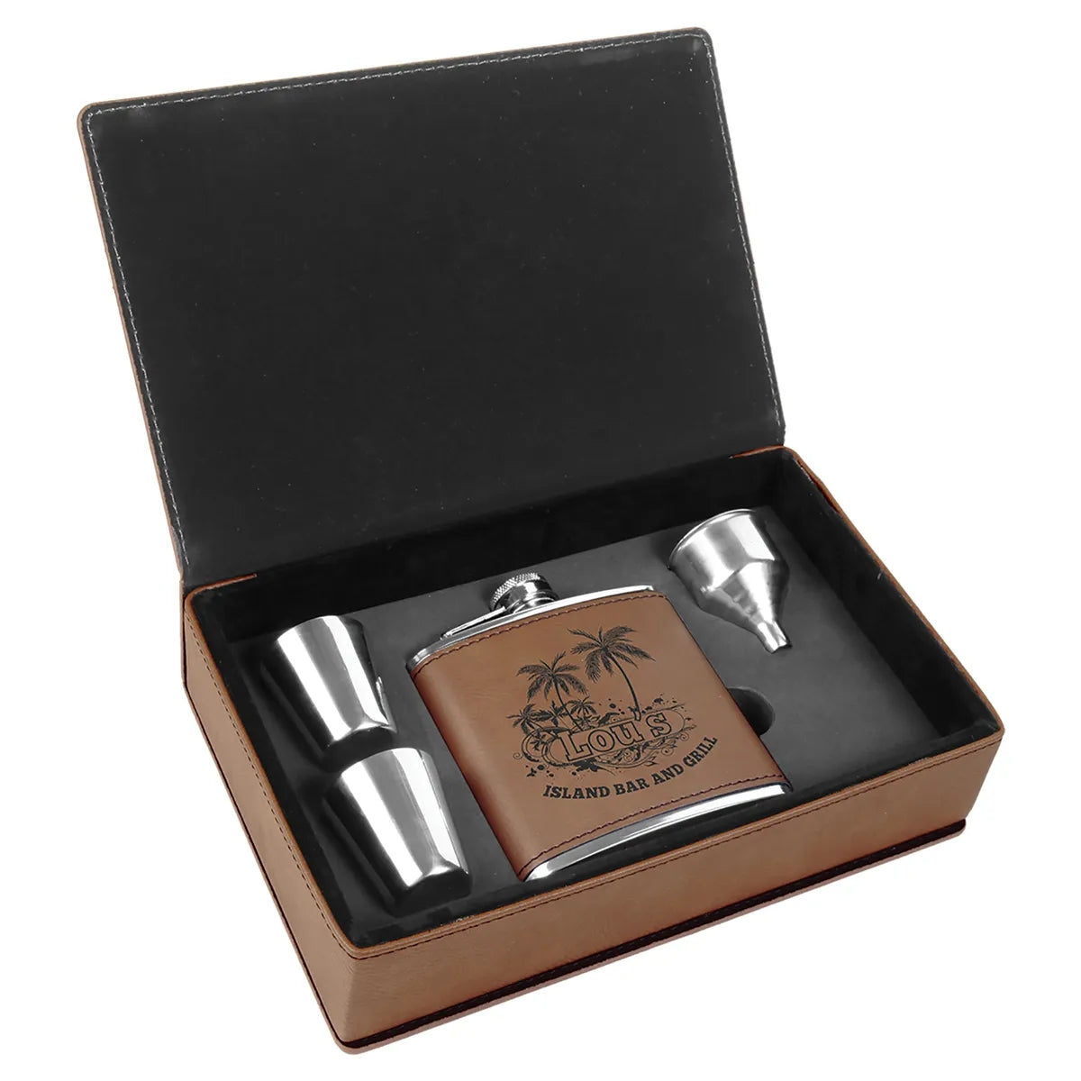 Leatherette 6 oz Flask Gift Box Set