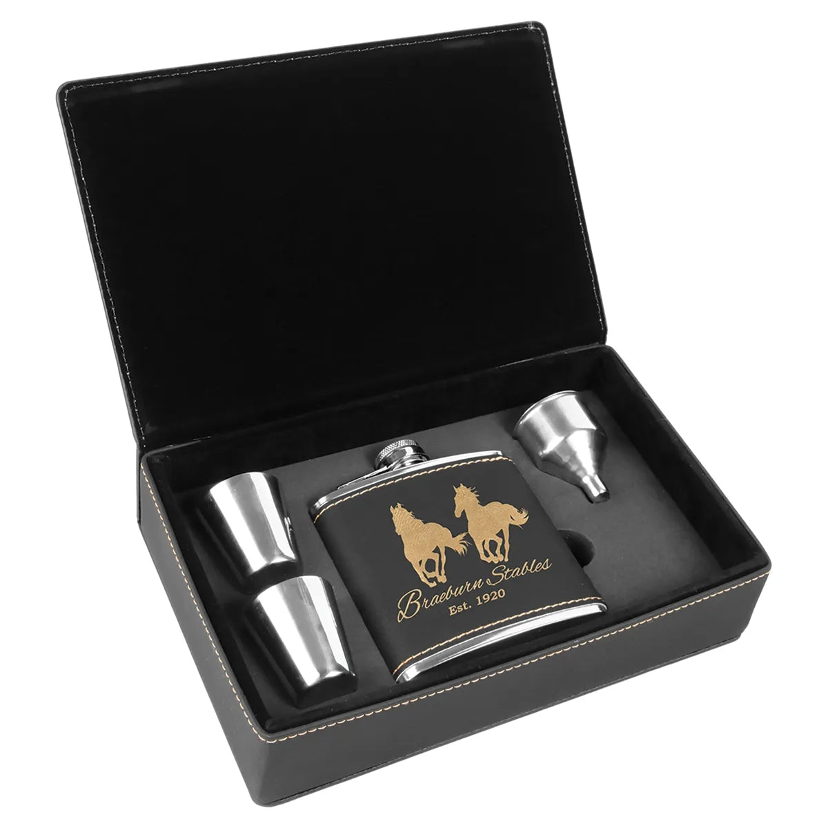 Leatherette 6 oz Flask Gift Box Set