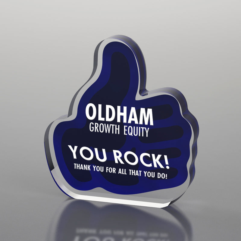 25MCD1241 Thumbs Up Statement Acrylic Award, Blue