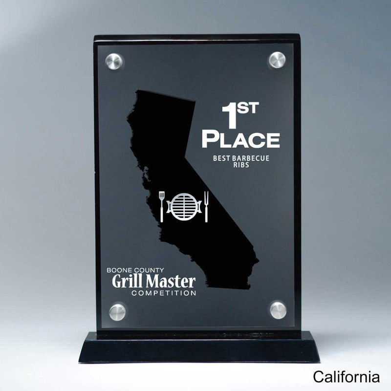 25MCD900CA Frosted Lucite Cutout On Risers Award With Choice Of State