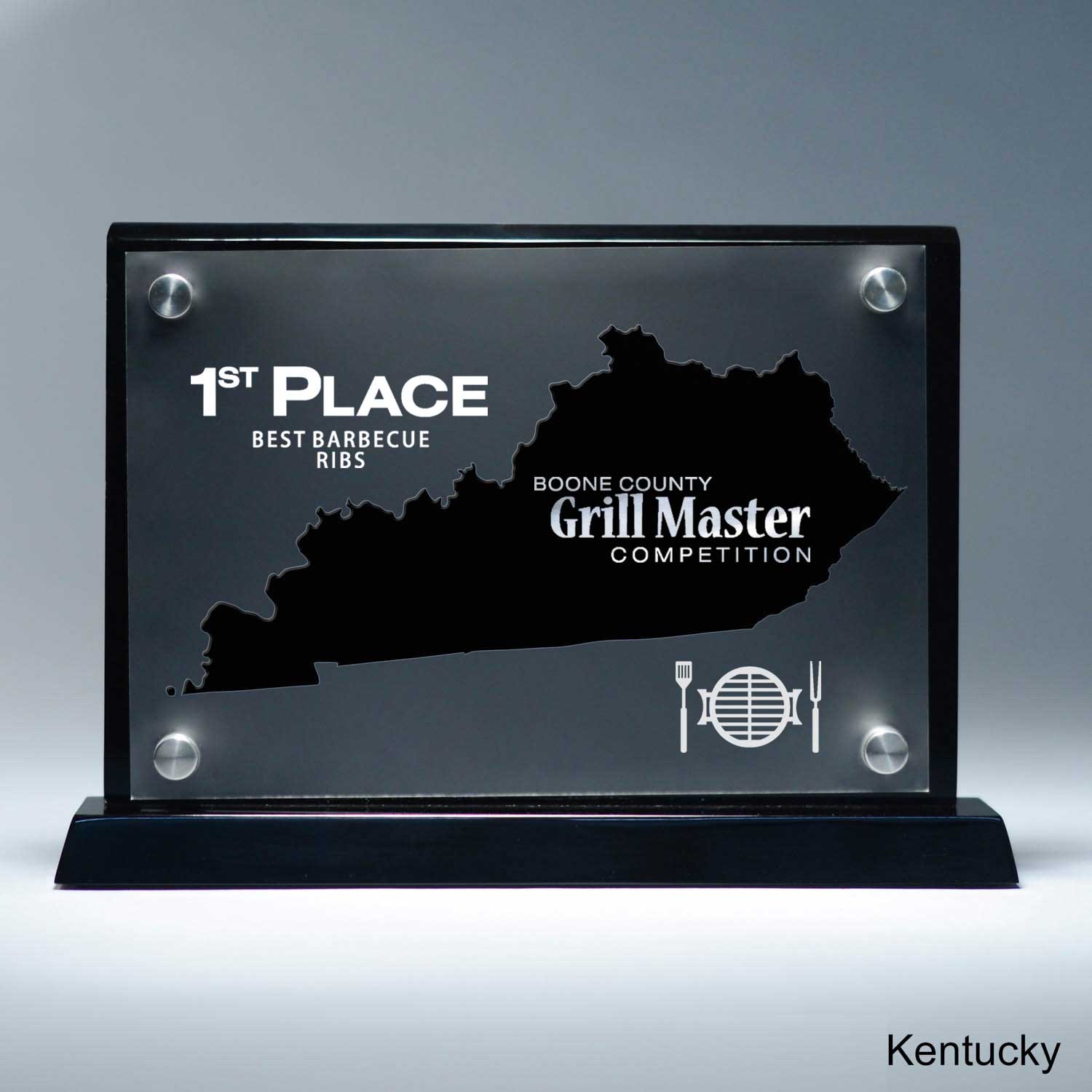25MCD900KY Frosted Lucite Cutout On Risers Award With Choice Of State