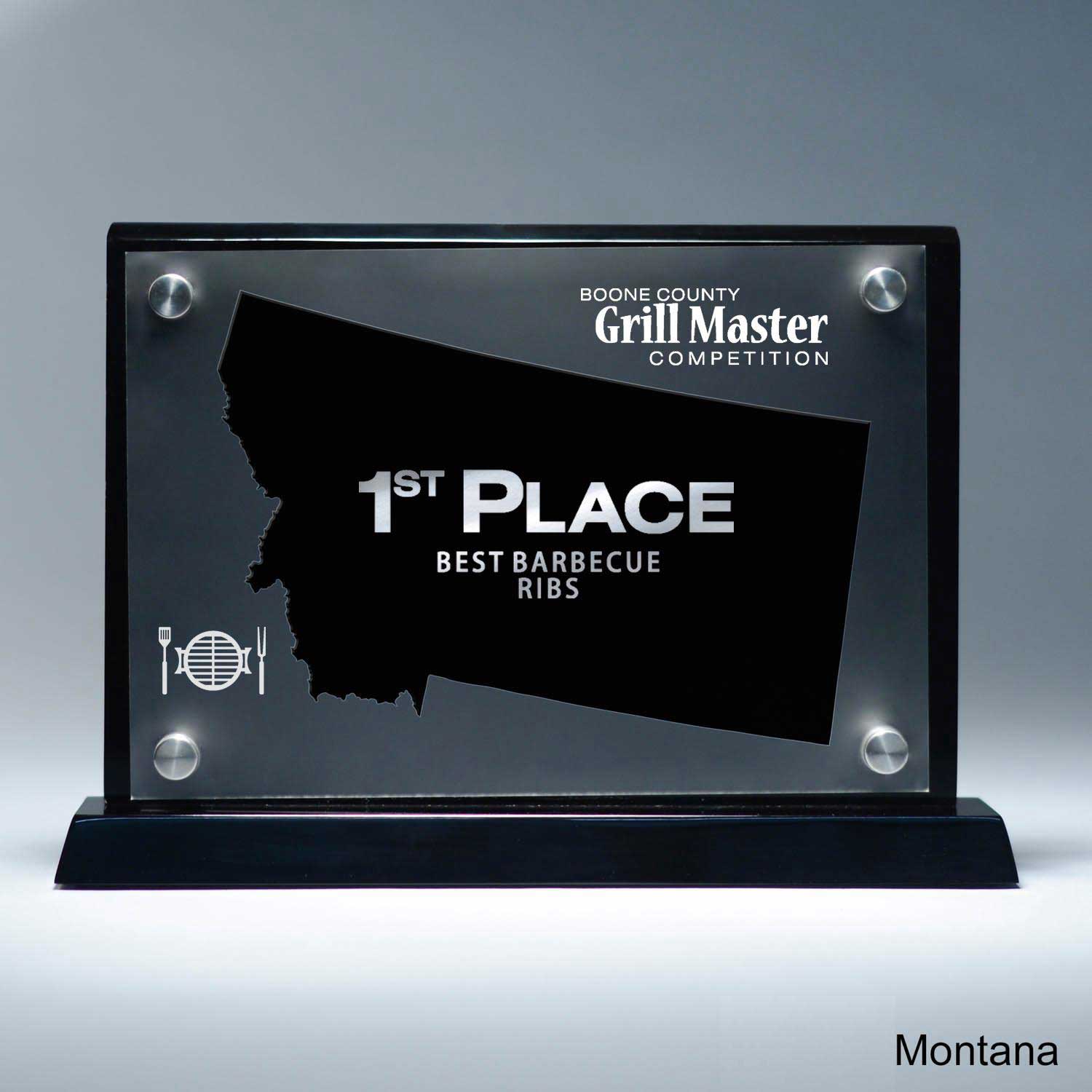 25MCD900MT Frosted Lucite Cutout On Risers Award With Choice Of State