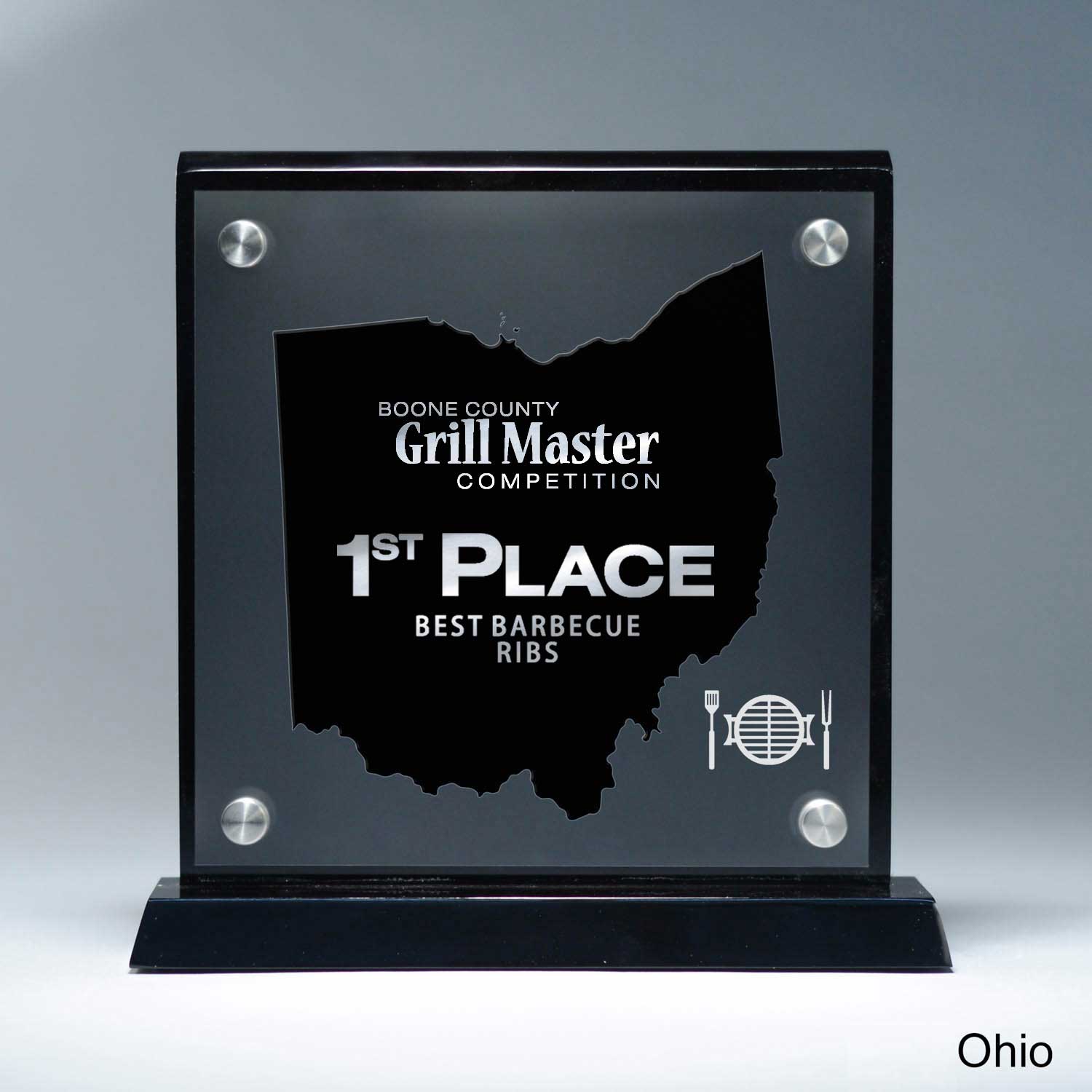 25MCD900OH Frosted Lucite Cutout On Risers Award With Choice Of State