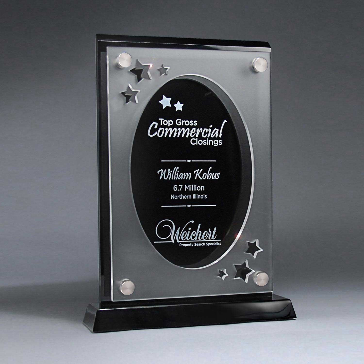 25MCD900OVAL Frosted Lucite Cutout On Risers Award With Choice Of State
