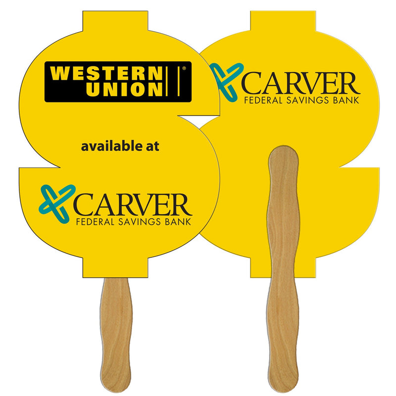 EZ-112 - Dollar Sign Hand Fan Full Color (2 Sides)