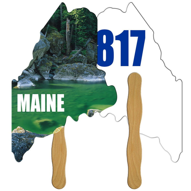 LFA-ME - Maine State Shape Auction Hand Fan Full Color
