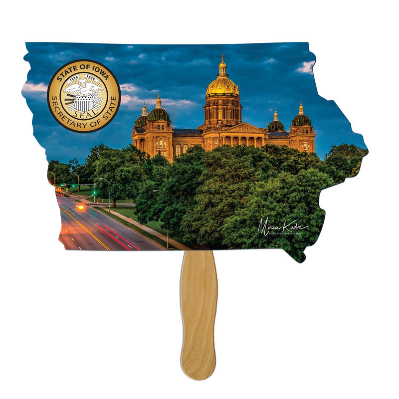 LFX-IA - Iowa State Shape Hand Fan Full Color (1 Side)