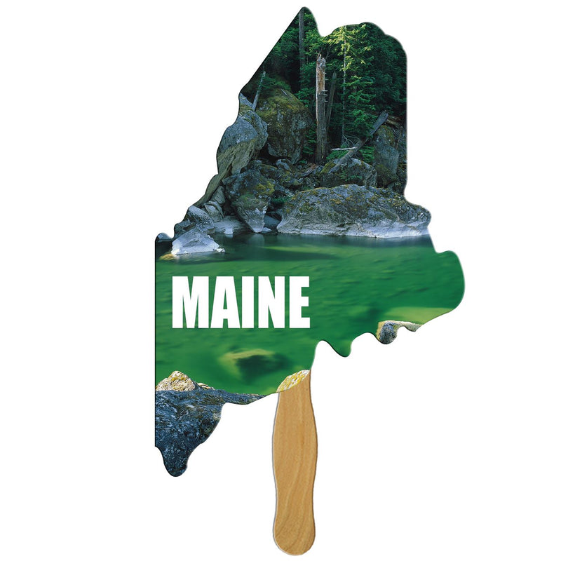 EZX-ME - Maine State Shape Hand Fan Full Color (1 Side)