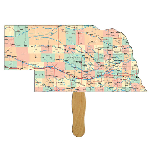 LFX-NE - Nebraska State Shape Hand Fan Full Color (1 Side)
