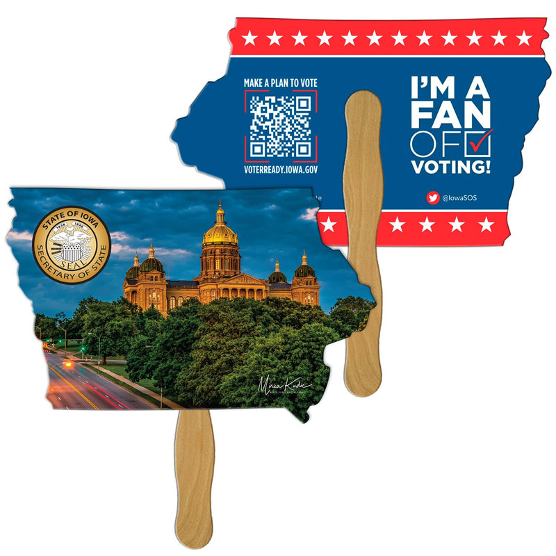 LF-IA - Iowa State Shape Hand Fan Full Color (2 Sides)