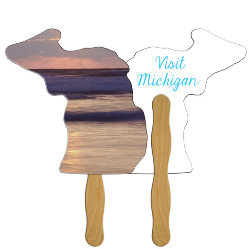 EZ-MI - Michigan State Shape Hand Fan Full Color (2 Sides)