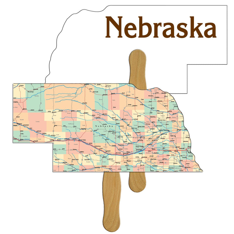 EZ-NE - Nebraska State Shape Hand Fan Full Color (2 Sides)