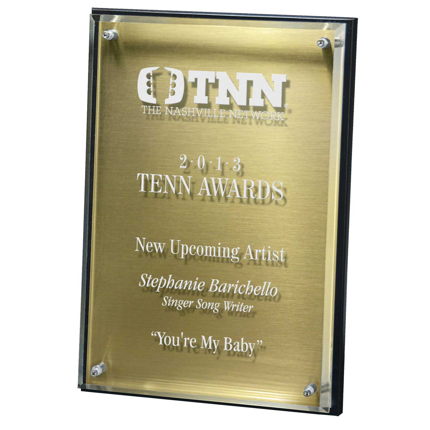 25MC6801GO Hi-Tech Lucite Riser Plaque With Wood Backing And Plate, Gold