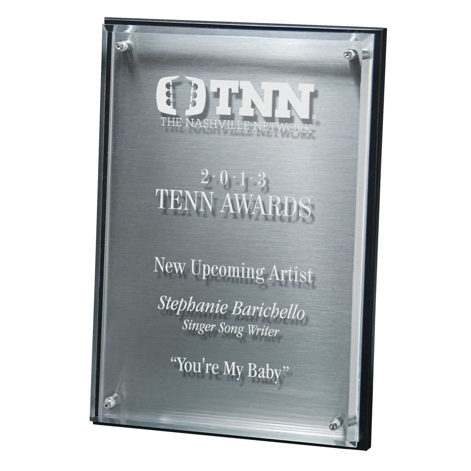 25MC6801S Hi-Tech Lucite Riser Plaque With Wood Backing And Plate, Silver