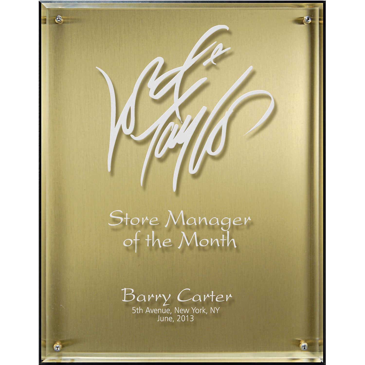 25MC6802GO Hi-Tech Lucite Riser Plaque With Wood Backing And Plate, Gold