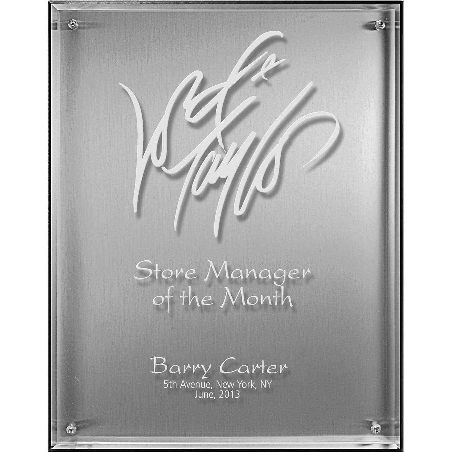 25MC6802S Hi-Tech Lucite Riser Plaque With Wood Backing And Plate, Silver