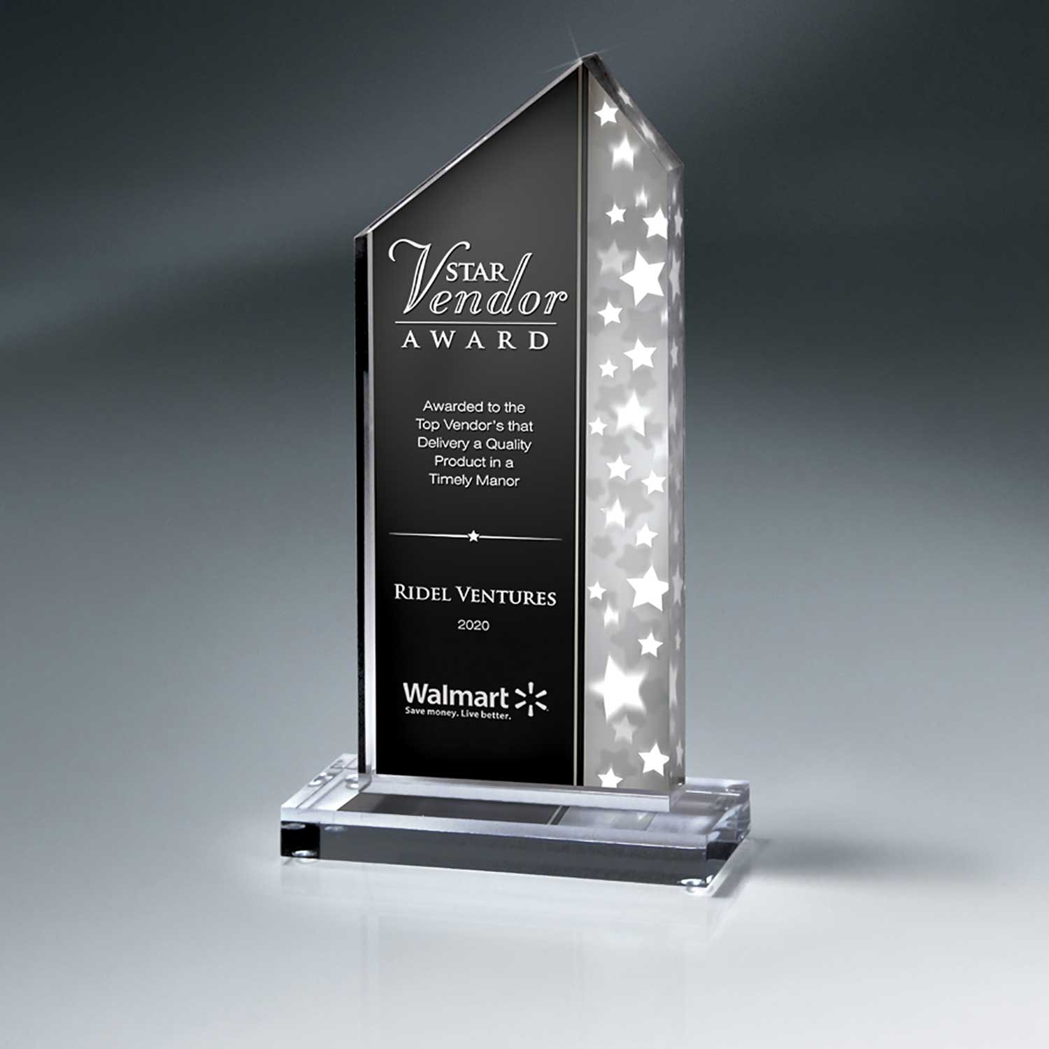 25MCD859B Silver Star Stream Lucite On Clear Base - Medium